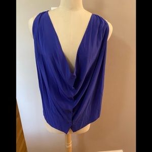 WIFRED Silk sheer drape V-neck top‎ in cobalt blue. Size XX Small.